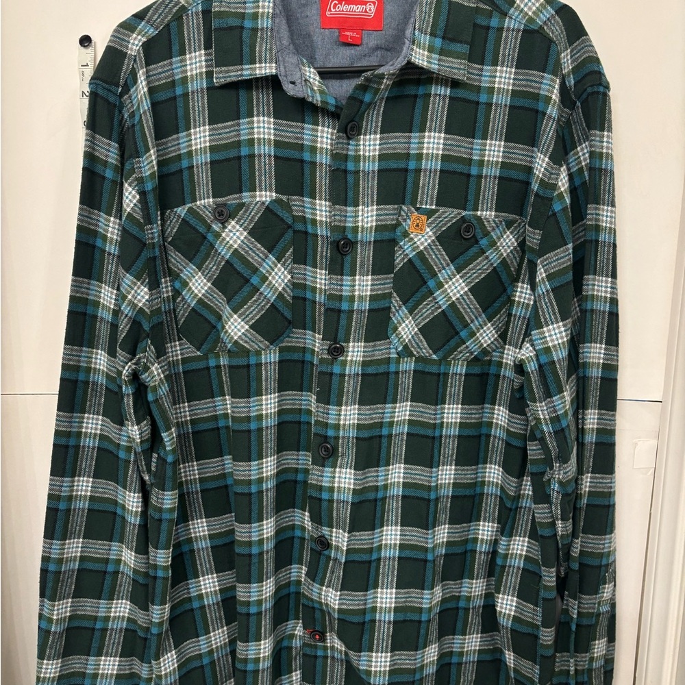Coleman Teal and White Plaid Casual Shirt